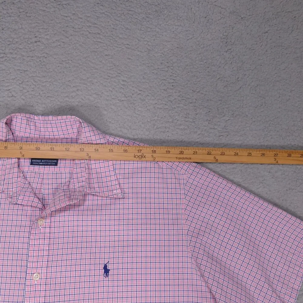 Polo Ralph Lauren Shirt Mens XL Pink Blue Plaid Button Down Short Sleeve